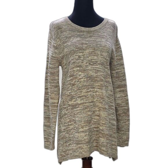 JEANNE PIERRE Sweaters - Chic Marled Knit Tunic Sweater – Soft Earth Tones, Relaxed Fit Size Medium